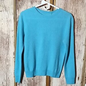 New Sweater Wool Ribbed Cuffs, Hem And Neck Blue Medium